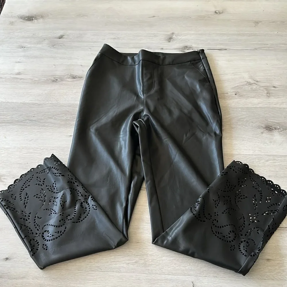 Isaac Mizrahi Live! Regular Perforated Hem Faux Leather Pants Black 10T NWOT
